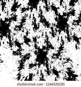 Grunge overlay layer. Abstract black and white vector background. Monochrome vintage surface with dirty pattern in cracks, spots, dots. Old painted wall in dark horror style design