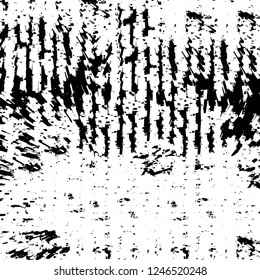 Grunge overlay layer. Abstract black and white vector background. Monochrome vintage surface with dirty pattern in cracks, spots, dots. Old painted wall in dark horror style design