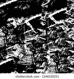 Grunge overlay layer. Abstract black and white vector background. Monochrome vintage surface with dirty pattern in cracks, spots, dots. Old painted wall in dark horror style design