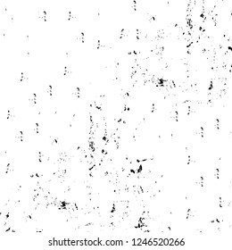 Grunge overlay layer. Abstract black and white vector background. Monochrome vintage surface with dirty pattern in cracks, spots, dots. Old painted wall in dark horror style design