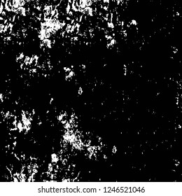 Grunge overlay layer. Abstract black and white vector background. Monochrome vintage surface with dirty pattern in cracks, spots, dots. Old painted wall in dark horror style design
