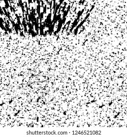 Grunge overlay layer. Abstract black and white vector background. Monochrome vintage surface with dirty pattern in cracks, spots, dots. Old painted wall in dark horror style design