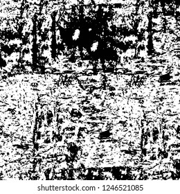 Grunge overlay layer. Abstract black and white vector background. Monochrome vintage surface with dirty pattern in cracks, spots, dots. Old painted wall in dark horror style design