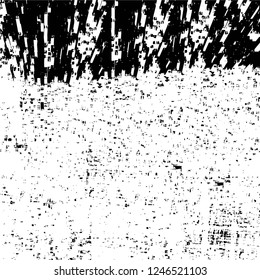 Grunge overlay layer. Abstract black and white vector background. Monochrome vintage surface with dirty pattern in cracks, spots, dots. Old painted wall in dark horror style design