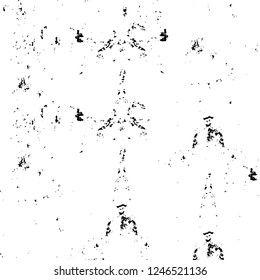 Grunge overlay layer. Abstract black and white vector background. Monochrome vintage surface with dirty pattern in cracks, spots, dots. Old painted wall in dark horror style design