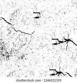 Grunge overlay layer. Abstract black and white vector background. Monochrome vintage surface with dirty pattern in cracks, spots, dots. Old painted wall in dark horror style design