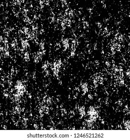 Grunge overlay layer. Abstract black and white vector background. Monochrome vintage surface with dirty pattern in cracks, spots, dots. Old painted wall in dark horror style design