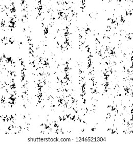 Grunge overlay layer. Abstract black and white vector background. Monochrome vintage surface with dirty pattern in cracks, spots, dots. Old painted wall in dark horror style design