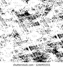 Grunge overlay layer. Abstract black and white vector background. Monochrome vintage surface with dirty pattern in cracks, spots, dots. Old painted wall in dark horror style design