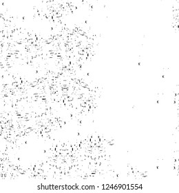 Grunge overlay layer. Abstract black and white vector background. Monochrome vintage surface with dirty pattern in cracks, spots, dots. Old painted wall in dark horror style design