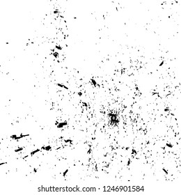 Grunge overlay layer. Abstract black and white vector background. Monochrome vintage surface with dirty pattern in cracks, spots, dots. Old painted wall in dark horror style design