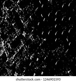Grunge overlay layer. Abstract black and white vector background. Monochrome vintage surface with dirty pattern in cracks, spots, dots. Old painted wall in dark horror style design