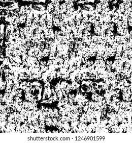 Grunge overlay layer. Abstract black and white vector background. Monochrome vintage surface with dirty pattern in cracks, spots, dots. Old painted wall in dark horror style design