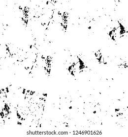 Grunge overlay layer. Abstract black and white vector background. Monochrome vintage surface with dirty pattern in cracks, spots, dots. Old painted wall in dark horror style design