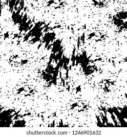 Grunge overlay layer. Abstract black and white vector background. Monochrome vintage surface with dirty pattern in cracks, spots, dots. Old painted wall in dark horror style design