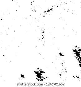 Grunge overlay layer. Abstract black and white vector background. Monochrome vintage surface with dirty pattern in cracks, spots, dots. Old painted wall in dark horror style design