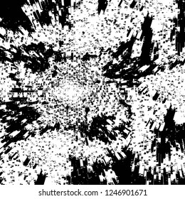 Grunge overlay layer. Abstract black and white vector background. Monochrome vintage surface with dirty pattern in cracks, spots, dots. Old painted wall in dark horror style design