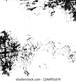 Grunge overlay layer. Abstract black and white vector background. Monochrome vintage surface with dirty pattern in cracks, spots, dots. Old painted wall in dark horror style design