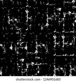 Grunge overlay layer. Abstract black and white vector background. Monochrome vintage surface with dirty pattern in cracks, spots, dots. Old painted wall in dark horror style design