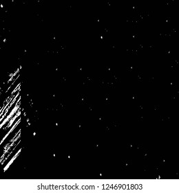 Grunge overlay layer. Abstract black and white vector background. Monochrome vintage surface with dirty pattern in cracks, spots, dots. Old painted wall in dark horror style design