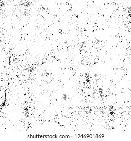Grunge overlay layer. Abstract black and white vector background. Monochrome vintage surface with dirty pattern in cracks, spots, dots. Old painted wall in dark horror style design