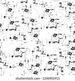 Grunge overlay layer. Abstract black and white vector background. Monochrome vintage surface with dirty pattern in cracks, spots, dots. Old painted wall in dark horror style design
