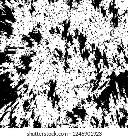Grunge overlay layer. Abstract black and white vector background. Monochrome vintage surface with dirty pattern in cracks, spots, dots. Old painted wall in dark horror style design