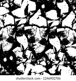 Grunge overlay layer. Abstract black and white vector background. Monochrome vintage surface with dirty pattern in cracks, spots, dots. Old painted wall in dark horror style design