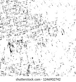 Grunge overlay layer. Abstract black and white vector background. Monochrome vintage surface with dirty pattern in cracks, spots, dots. Old painted wall in dark horror style design