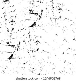 Grunge overlay layer. Abstract black and white vector background. Monochrome vintage surface with dirty pattern in cracks, spots, dots. Old painted wall in dark horror style design