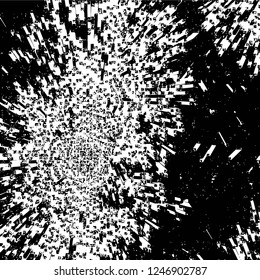 Grunge overlay layer. Abstract black and white vector background. Monochrome vintage surface with dirty pattern in cracks, spots, dots. Old painted wall in dark horror style design
