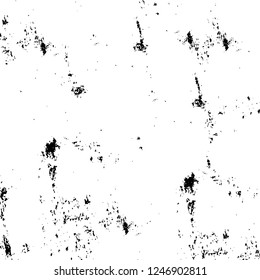 Grunge overlay layer. Abstract black and white vector background. Monochrome vintage surface with dirty pattern in cracks, spots, dots. Old painted wall in dark horror style design