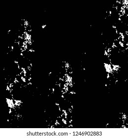 Grunge overlay layer. Abstract black and white vector background. Monochrome vintage surface with dirty pattern in cracks, spots, dots. Old painted wall in dark horror style design
