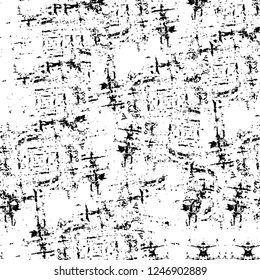 Grunge overlay layer. Abstract black and white vector background. Monochrome vintage surface with dirty pattern in cracks, spots, dots. Old painted wall in dark horror style design