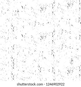 Grunge overlay layer. Abstract black and white vector background. Monochrome vintage surface with dirty pattern in cracks, spots, dots. Old painted wall in dark horror style design