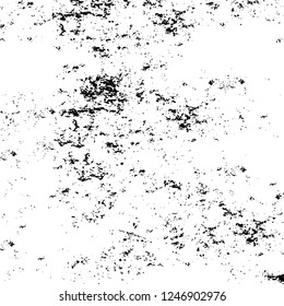 Grunge overlay layer. Abstract black and white vector background. Monochrome vintage surface with dirty pattern in cracks, spots, dots. Old painted wall in dark horror style design