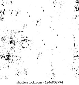 Grunge overlay layer. Abstract black and white vector background. Monochrome vintage surface with dirty pattern in cracks, spots, dots. Old painted wall in dark horror style design