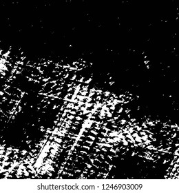 Grunge overlay layer. Abstract black and white vector background. Monochrome vintage surface with dirty pattern in cracks, spots, dots. Old painted wall in dark horror style design