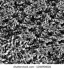 Grunge overlay layer. Abstract black and white vector background. Monochrome vintage surface with dirty pattern in cracks, spots, dots. Old painted wall in dark horror style design