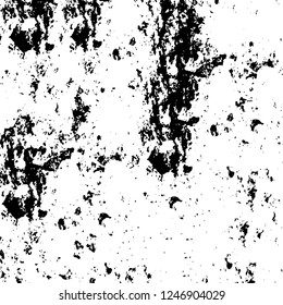 Grunge overlay layer. Abstract black and white vector background. Monochrome vintage surface with dirty pattern in cracks, spots, dots. Old painted wall in dark horror style design