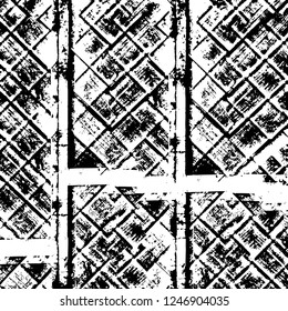 Grunge overlay layer. Abstract black and white vector background. Monochrome vintage surface with dirty pattern in cracks, spots, dots. Old painted wall in dark horror style design