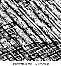 Grunge overlay layer. Abstract black and white vector background. Monochrome vintage surface with dirty pattern in cracks, spots, dots. Old painted wall in dark horror style design