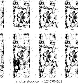 Grunge overlay layer. Abstract black and white vector background. Monochrome vintage surface with dirty pattern in cracks, spots, dots. Old painted wall in dark horror style design