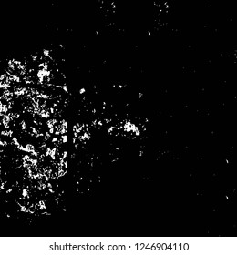Grunge overlay layer. Abstract black and white vector background. Monochrome vintage surface with dirty pattern in cracks, spots, dots. Old painted wall in dark horror style design