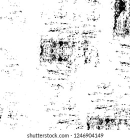 Grunge overlay layer. Abstract black and white vector background. Monochrome vintage surface with dirty pattern in cracks, spots, dots. Old painted wall in dark horror style design