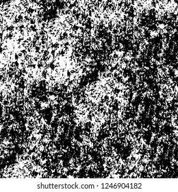 Grunge overlay layer. Abstract black and white vector background. Monochrome vintage surface with dirty pattern in cracks, spots, dots. Old painted wall in dark horror style design