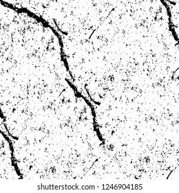 Grunge overlay layer. Abstract black and white vector background. Monochrome vintage surface with dirty pattern in cracks, spots, dots. Old painted wall in dark horror style design