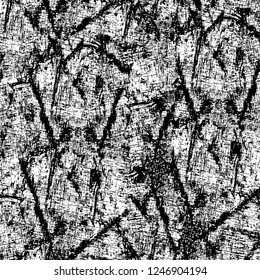 Grunge overlay layer. Abstract black and white vector background. Monochrome vintage surface with dirty pattern in cracks, spots, dots. Old painted wall in dark horror style design