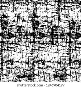 Grunge overlay layer. Abstract black and white vector background. Monochrome vintage surface with dirty pattern in cracks, spots, dots. Old painted wall in dark horror style design