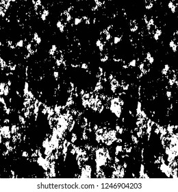 Grunge overlay layer. Abstract black and white vector background. Monochrome vintage surface with dirty pattern in cracks, spots, dots. Old painted wall in dark horror style design